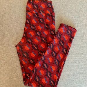 LuLaRoe NWT OS Leggings Aztec Maroon Orange EUC